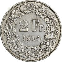 سکه 2 فرانک 1944 دولت فدرال - EF45 - سوئیس