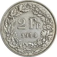 سکه 2 فرانک 1944 دولت فدرال - EF45 - سوئیس