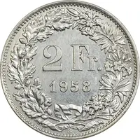 سکه 2 فرانک 1958 دولت فدرال - EF45 - سوئیس