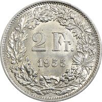 سکه 2 فرانک 1955 دولت فدرال - MS61 - سوئیس