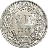 سکه 2 فرانک 1955 دولت فدرال - MS61 - سوئیس