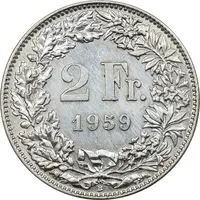 سکه 2 فرانک 1959 دولت فدرال - EF45 - سوئیس