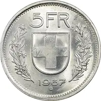 سکه 5 فرانک 1967 دولت فدرال - MS63 - سوئیس