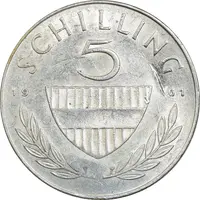سکه 5 شیلینگ 1961 جمهوری دوم - AU58 - اتریش