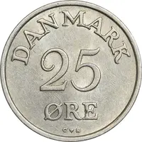 سکه 25 اوره 1958 فردریک نهم - AU58 - دانمارک