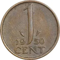 سکه 1 سنت 1950 یولیانا - EF45 - هلند