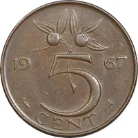 سکه 5 سنت 1967 یولیانا - EF45 - هلند