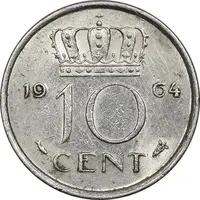 سکه 10 سنت 1964 یولیانا - MS61 - هلند