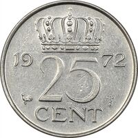 سکه 25 سنت 1972 یولیانا - EF45 - هلند
