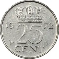 سکه 25 سنت 1972 یولیانا - EF45 - هلند