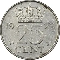 سکه 25 سنت 1973 یولیانا - AU55 - هلند