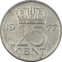 سکه 25 سنت 1977 یولیانا - EF45 - هلند
