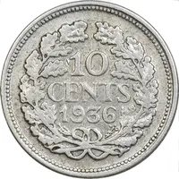 سکه 10 سنت 1936 ویلهلمینا - EF45 - هلند