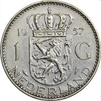 سکه 1 گلدن 1957 یولیانا - AU50 - هلند