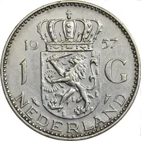 سکه 1 گلدن 1957 یولیانا - AU50 - هلند