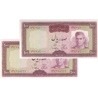 اسکناس 100 ریال (آموزگار - سمیعی) نوشته قرمز - جفت - AU58 - محمد رضا شاه