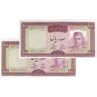 اسکناس 100 ریال (آموزگار - فرمان فرماییان) نوشته قرمز - جفت - UNC64 - محمد رضا شاه