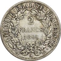 سکه 2 فرانک 1895 جمهوری سوم - VF30 - فرانسه