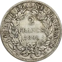 سکه 2 فرانک 1895 جمهوری سوم - VF30 - فرانسه