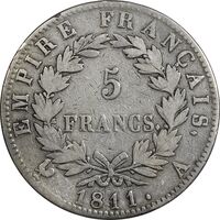 سکه 5 فرانک 1811 ناپلئون یکم - VF20 - فرانسه