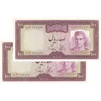اسکناس 100 ریال (آموزگار - سمیعی) نوشته سیاه - جفت - UNC63 - محمد رضا شاه