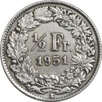 سکه 1/2 فرانک 1951 دولت فدرال - EF45 - سوئیس