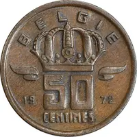 سکه 50 سانتیم 1972 بودئون یکم (نوشته هلندی) - AU55 - بلژیک
