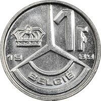 سکه 1 فرانک 1989 بودئون یکم (نوشته هلندی) - AU50 - بلژیک
