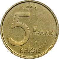 سکه 5 فرانک 1996 آلبرت دوم (نوشته هلندی) - EF45 - بلژیک