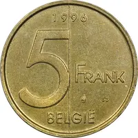 سکه 5 فرانک 1996 آلبرت دوم (نوشته هلندی) - EF45 - بلژیک