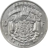 سکه 10 فرانک 1969 بودئون یکم (نوشته فرانسوی) - EF45 - بلژیک