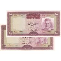 اسکناس 100 ریال (آموزگار - سمیعی) نوشته قرمز - جفت - AU58 - محمد رضا شاه