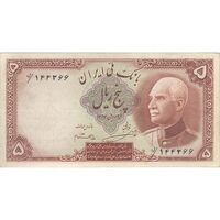 اسکناس 5 ریال پشت فارسی (مهر 1319) - تک - VF35 - رضا شاه