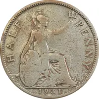 سکه 1/2 پنی 1931 جرج پنجم - VF20 - انگلستان
