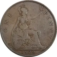 سکه 1 پنی 1929 جرج پنجم - VF35 - انگلستان
