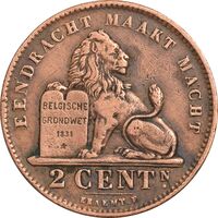 سکه 2 سانتیم 1919 آلبرت یکم (نوشته هلندی) - EF45 - بلژیک