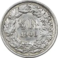 سکه 1/2 فرانک 1948 دولت فدرال - EF40 - سوئیس
