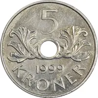 سکه 5 کرون 1999 هارالد پنجم - EF45 - نروژ
