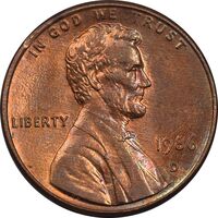 سکه 1 سنت 1986D لینکلن - MS62 - آمریکا