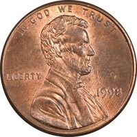 سکه 1 سنت 1998 لینکلن - MS63 - آمریکا