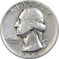 سکه کوارتر دلار 1951D واشنگتن - EF45 - آمریکا