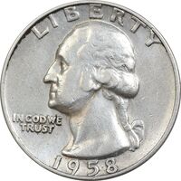 سکه کوارتر دلار 1958D واشنگتن - EF45 - آمریکا