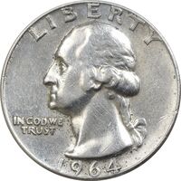 سکه کوارتر دلار 1964D واشنگتن - AU50 - آمریکا