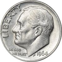 سکه 1 دایم 1964D روزولت - AU58 - آمریکا