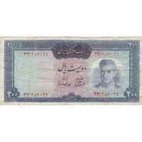 اسکناس 200 ریال (آموزگار - سمیعی) نوشته قرمز - تک - VF25 - محمد رضا شاه