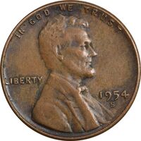 سکه 1 سنت 1954S لینکلن - VF35 - آمریکا