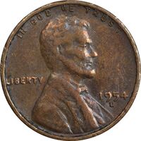 سکه 1 سنت 1954D لینکلن - VF35 - آمریکا