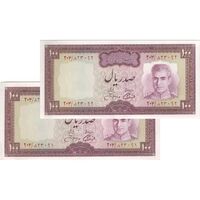 اسکناس 100 ریال (آموزگار - جهانشاهی) - جفت - AU58 - محمد رضا شاه