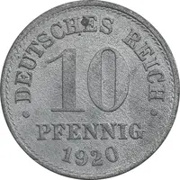 سکه 10 فینیگ 1920 ویلهلم دوم - EF - آلمان