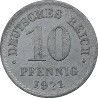 سکه 10 فینیگ 1921 ویلهلم دوم - EF - آلمان